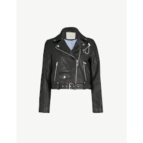 Maje Bassung Leather Biker Jacket with Chain Detail - Picture 1 of 7